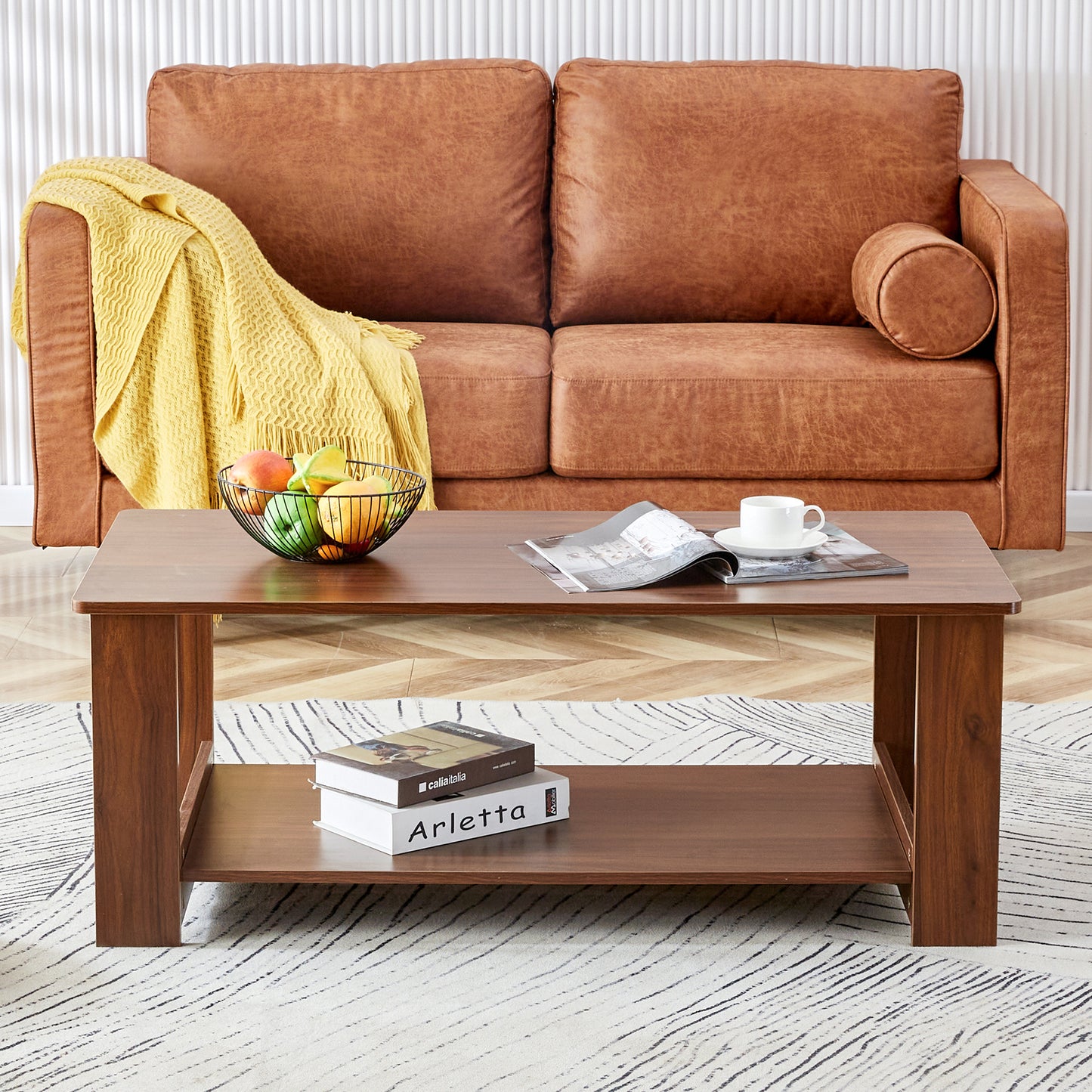 Innovative Walnut Textured Double Layered Coffee Table - CT-16