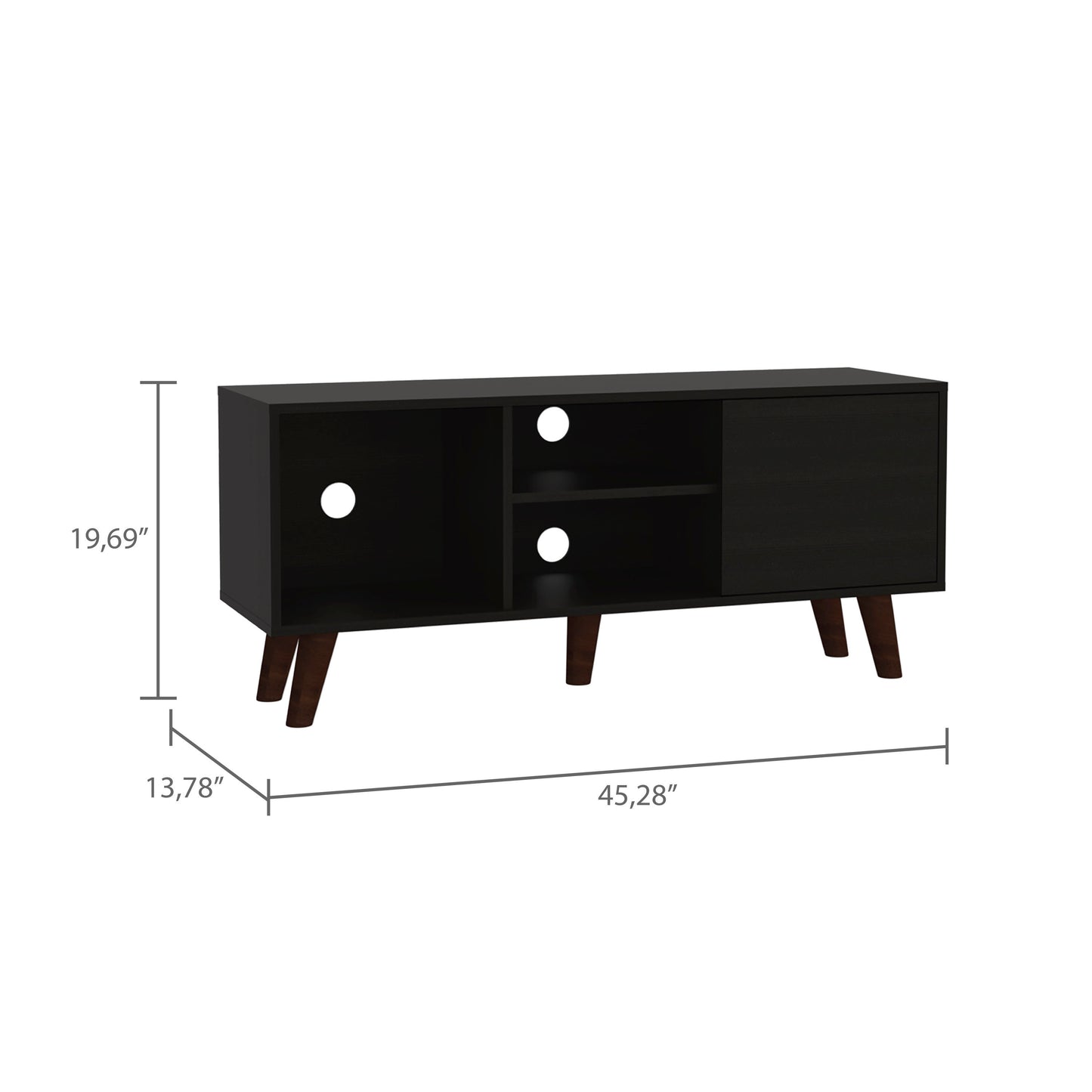 Cincinnati TV Stand with Three Shelves and Single Door Cabinet for TVs up to 57 - Black