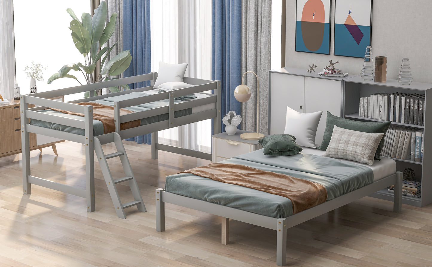 Gray Twin Over Full Bunk Bed with Stylish Space-Saving Design