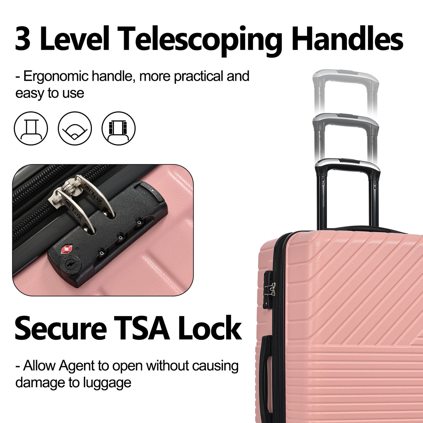 Hardshell Luggage Sets 3 Piece double spinner 8 wheels Suitcase with TSA Lock Lightweight 20''24''28''