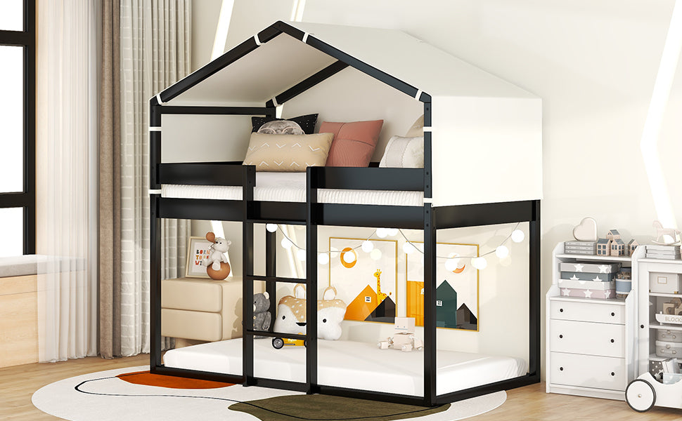 Espresso Wood Bunk Bed with Fun Tent House Design