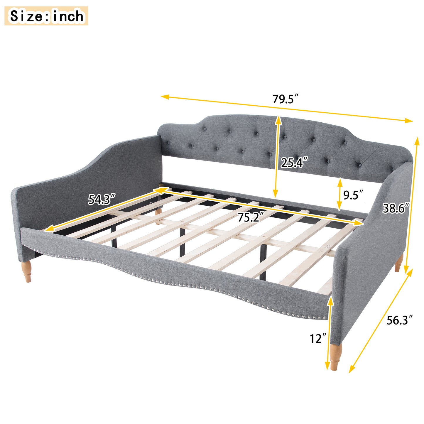 Full Size Vintage Upholstery Daybed with Button Tufted Backrest, Gray