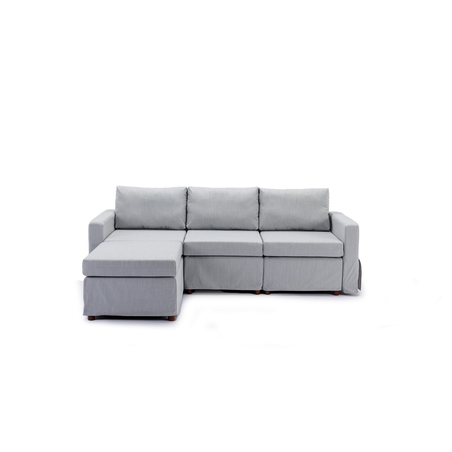 Light Grey Sectional Sofa with Ottoman and Removable/Washable Cushions