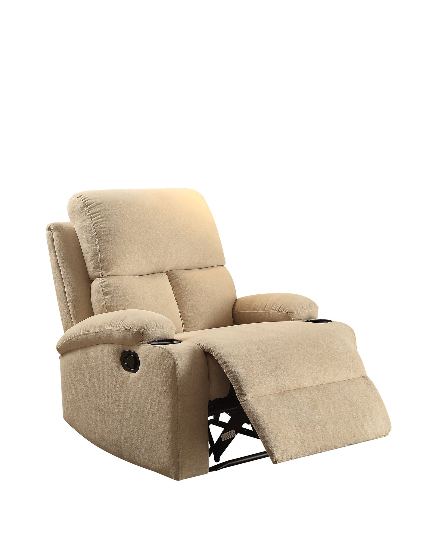 Beige Velvet Motion Recliner with Armrest Cup Holders