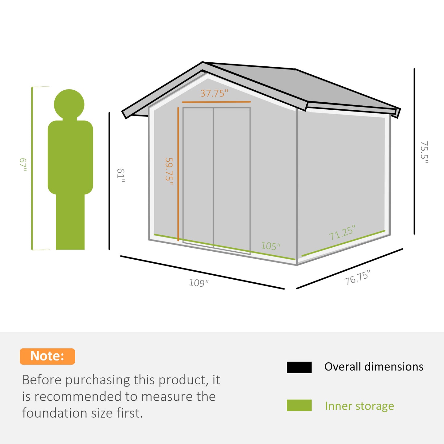 Outsunny 9' x 6' Outdoor Storage Shed, Garden Tool House with Foundation, 4 Vents, and 2 Easy Sliding Doors for Backyard, Patio, Garage, Lawn, Green