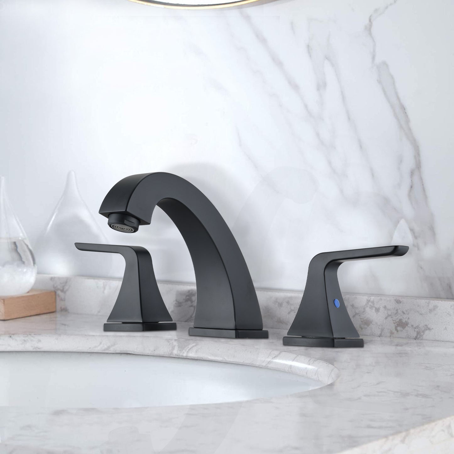 Matte Black Widespread Bathroom Faucet Set with Pop Up Drain