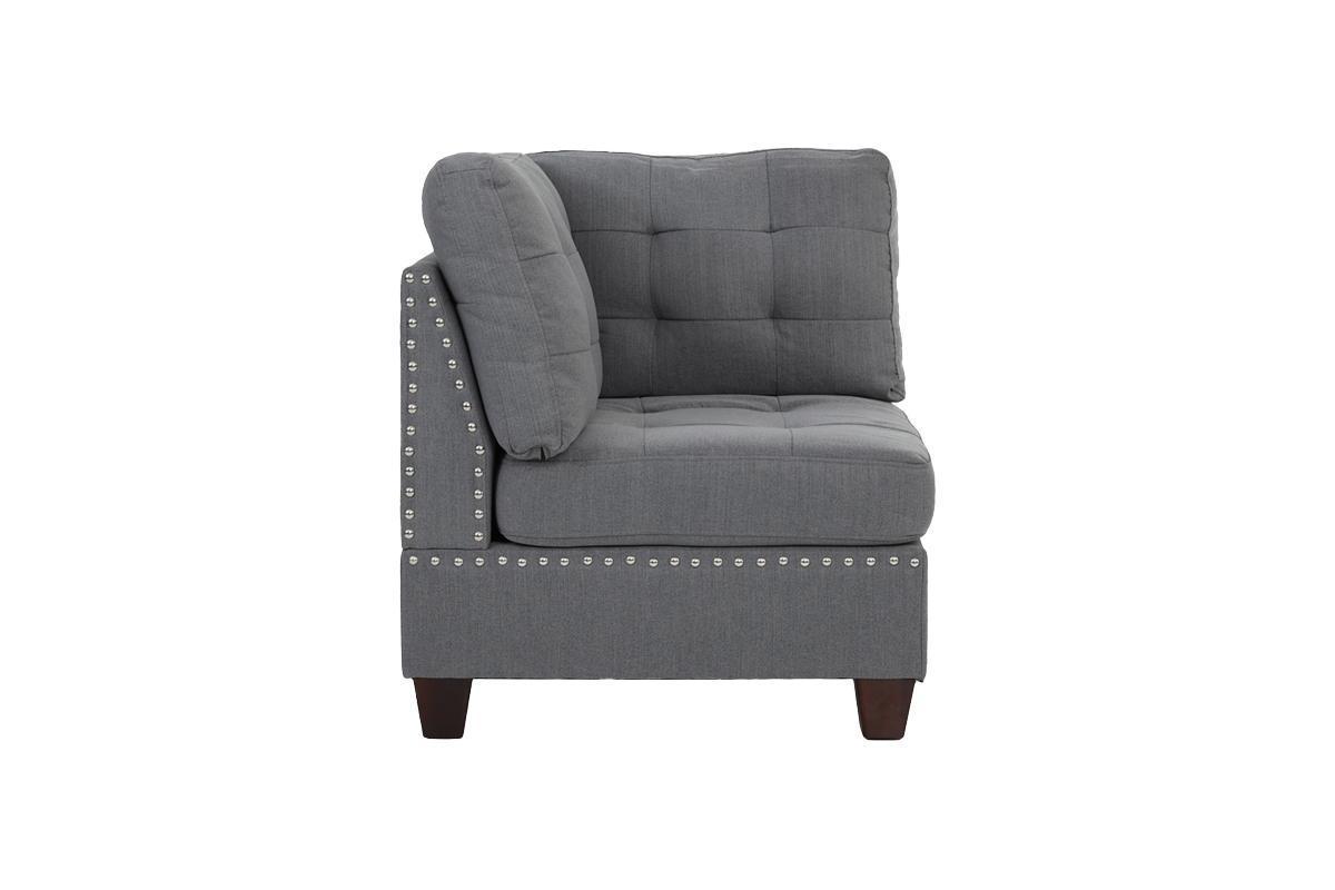 Elegant Gray Linen Modular Sectional Set with Tufted Nail heads and Plush Comfort