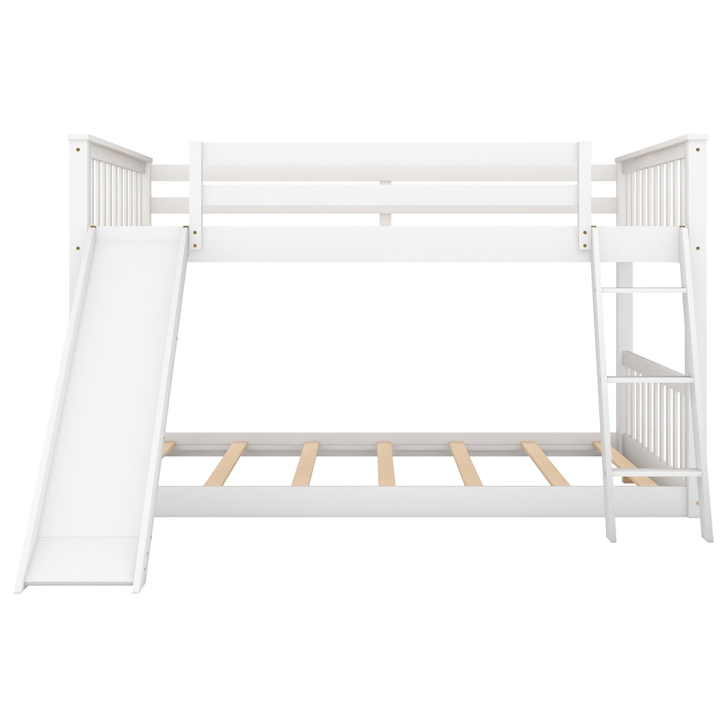 Fun White Full over Full Bunk Bed with Removable Slide and Ladder