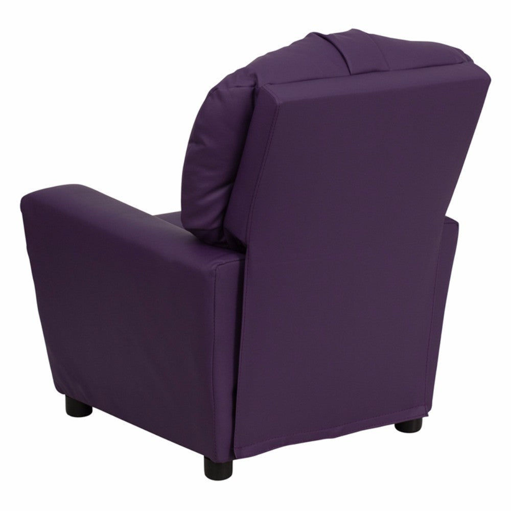 Contemporary Children's Purple Vinyl Recliner with Cup Holder