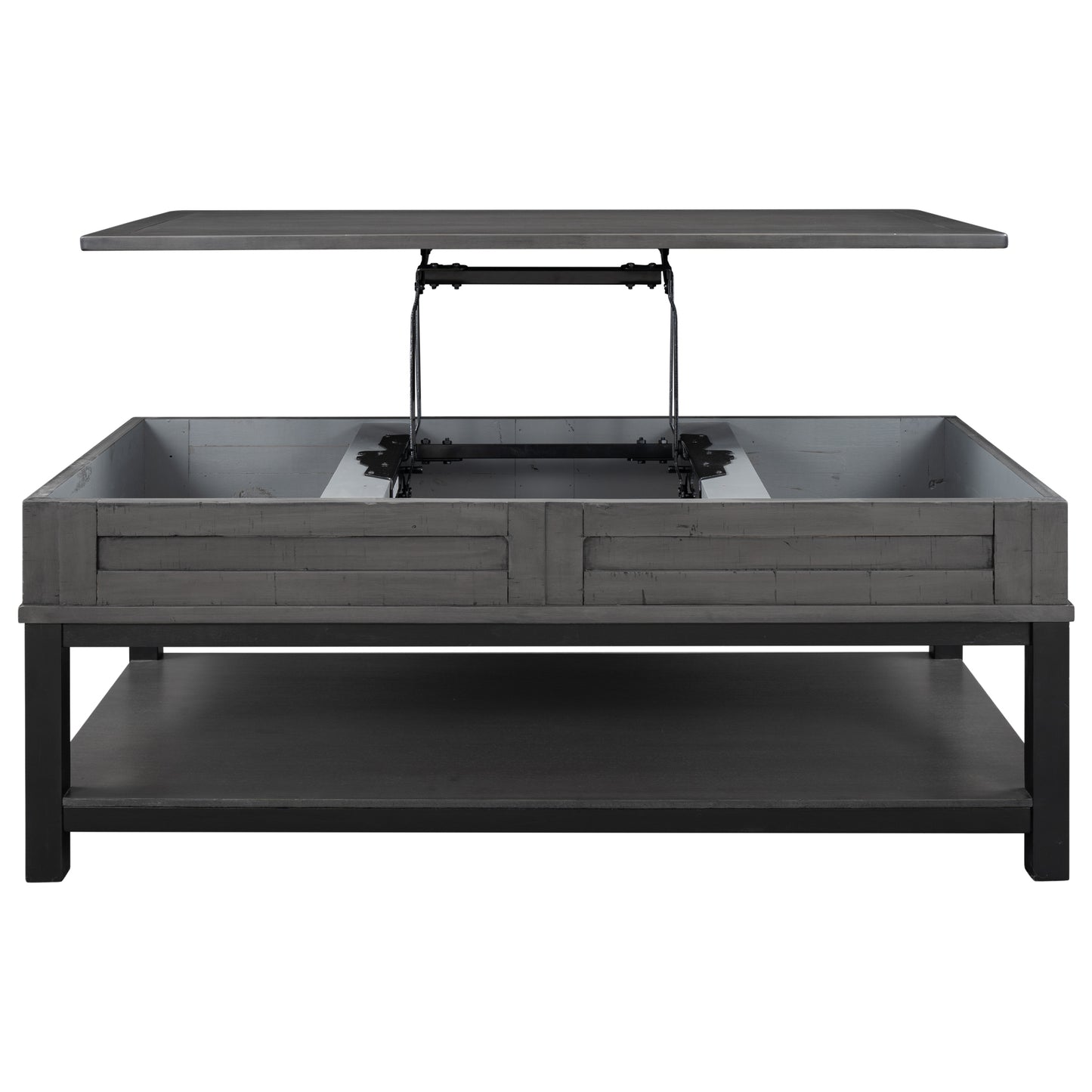 Convertible Lift Top Coffee Table with Storage Shelf - Grey Finish