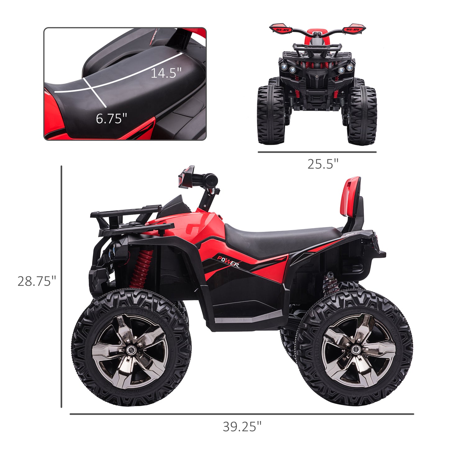 12V Kids ATV Ride-on Four-Wheeler Toy Car with Music, Realistic Headlights, Wide Wheels, Rechargeable Battery-Powered, for Boys and Girls, Red