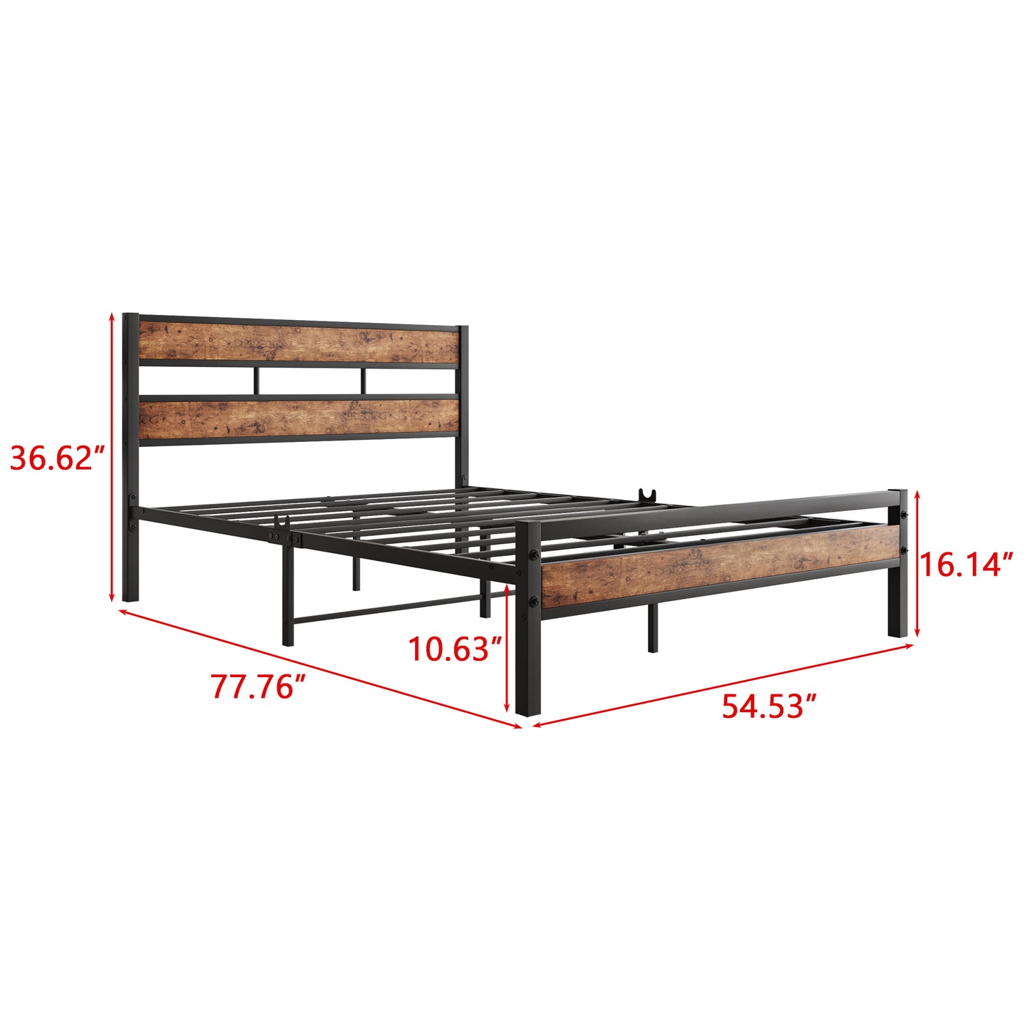 Full Size Platform Bed Frame with Rustic Vintage Wood Headboard, Strong Metal Slats Support, No Box Spring Needed