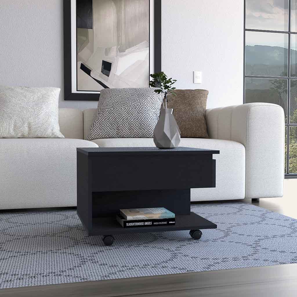 Mercuri Lift Top Coffee Table with Casters, Black Wengue Finish