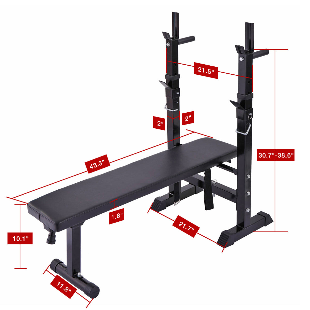 Adjustable Folding Multifunctional Workout Station Adjustable Workout Bench with Squat Rack - balck