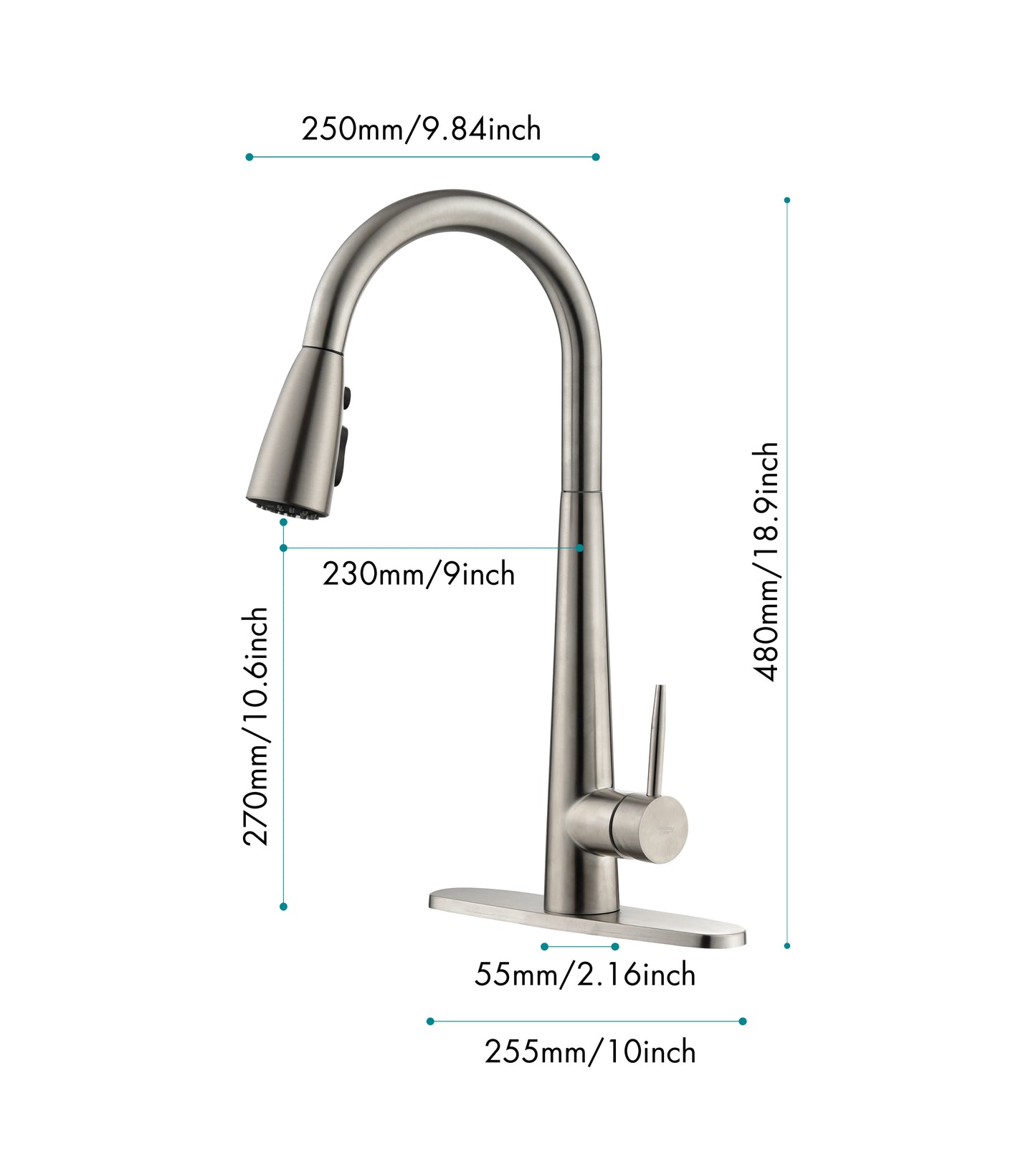 Kitchen Faucet with Pull Down Sprayer Brushed Nickel, High Arc Single Handle Kitchen Sink Faucet with Deck Plate, Commercial Modern Stainless Steel Kitchen Faucets