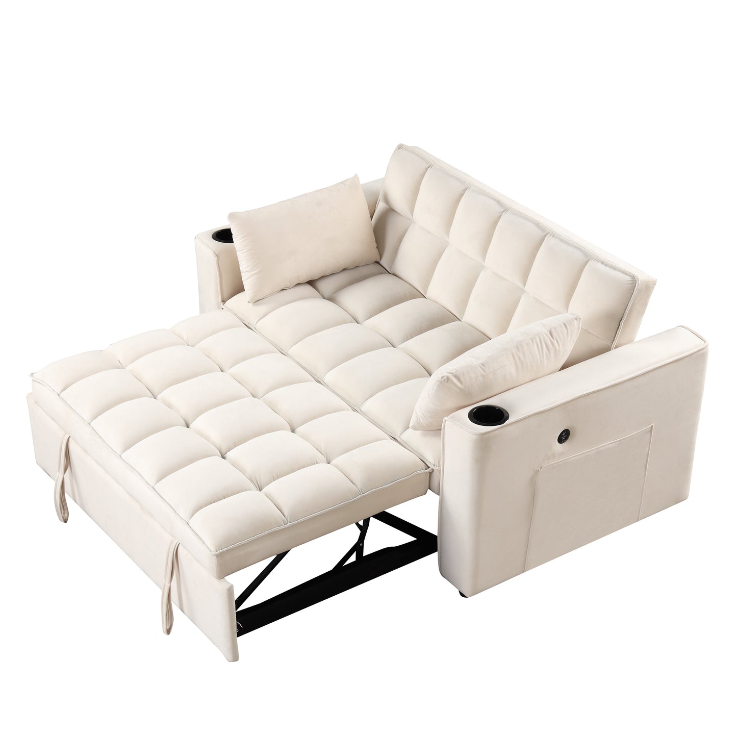 55.3 Multi-functional Sofa Bed with Cup Holder and USB Port for Living Room in Milky White