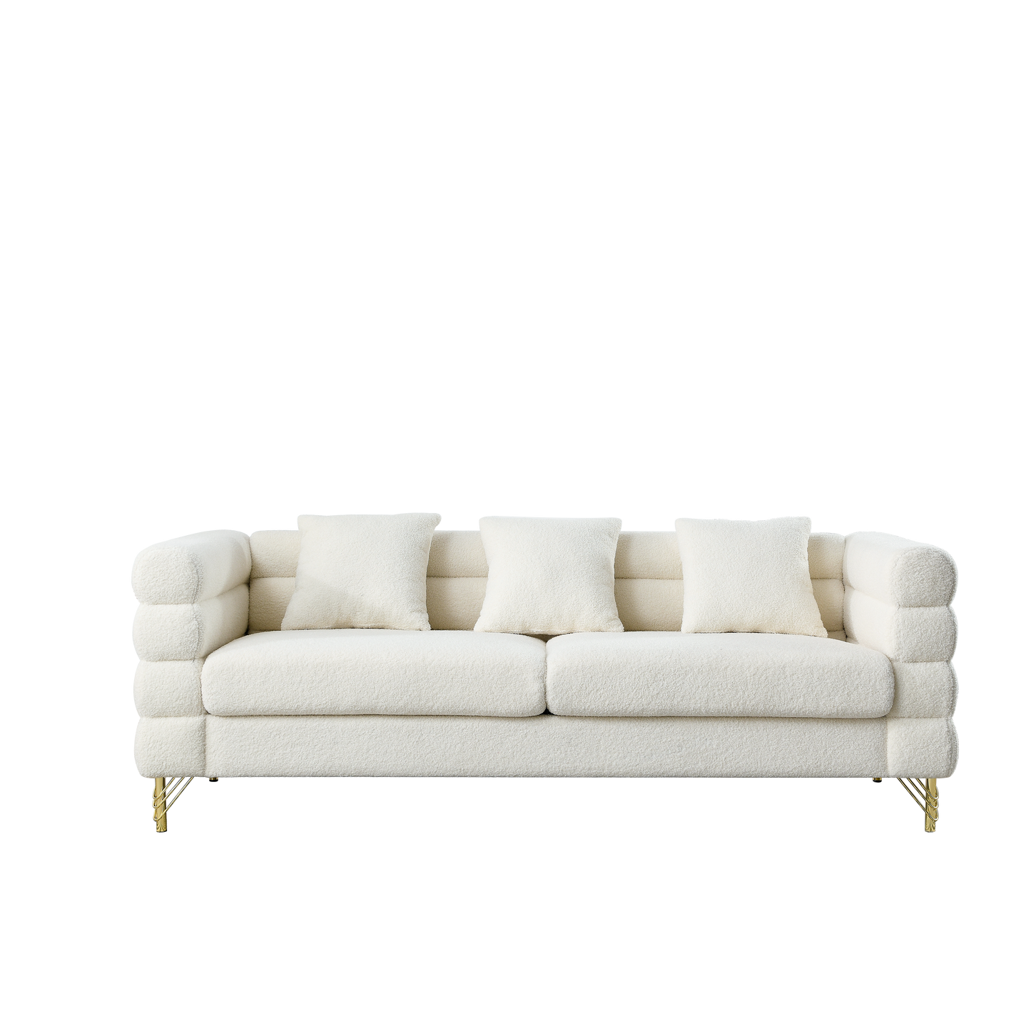 3-seater and 3-seater Combination Sofa in White Teddy (Ivory) with Streamline Modern Design