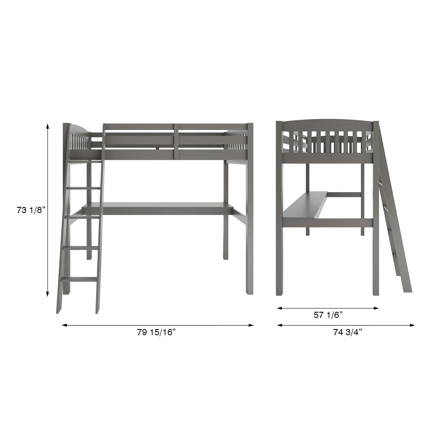 Everest Grey High Loft Bed with Desk and Storage, Heavy Duty Solid Wood Full Size Loft Bed Frame with Stairs for Kids and Toddlers, No Box Spring Needed