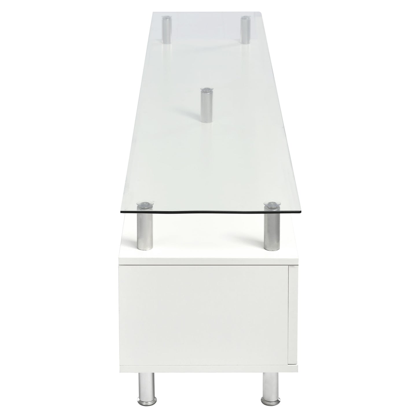 Contemporary White Media Console with Sleek Glass Design and Spacious Storage