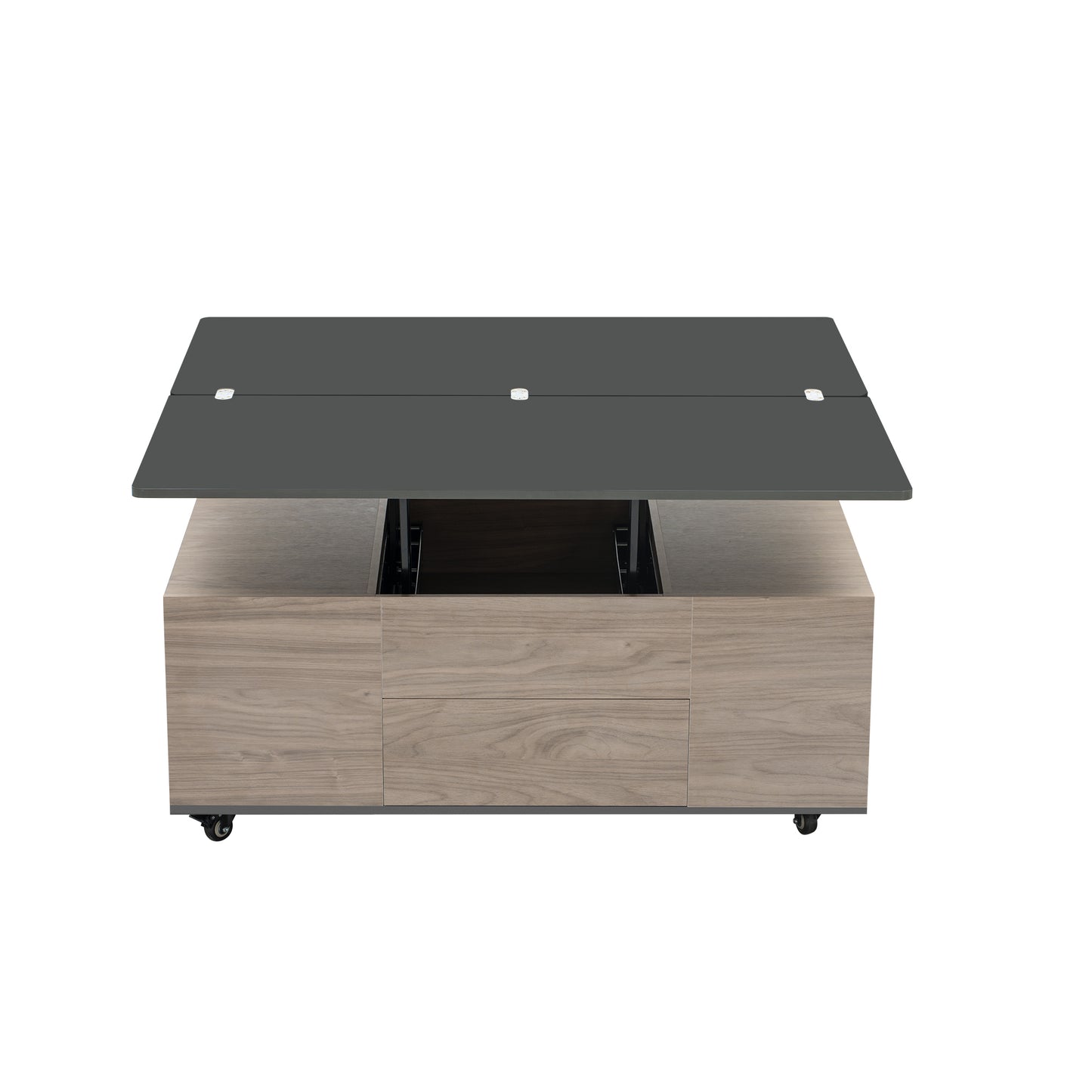 Walnut and Black Lift Top Coffee Table with Multi Functional Drawers