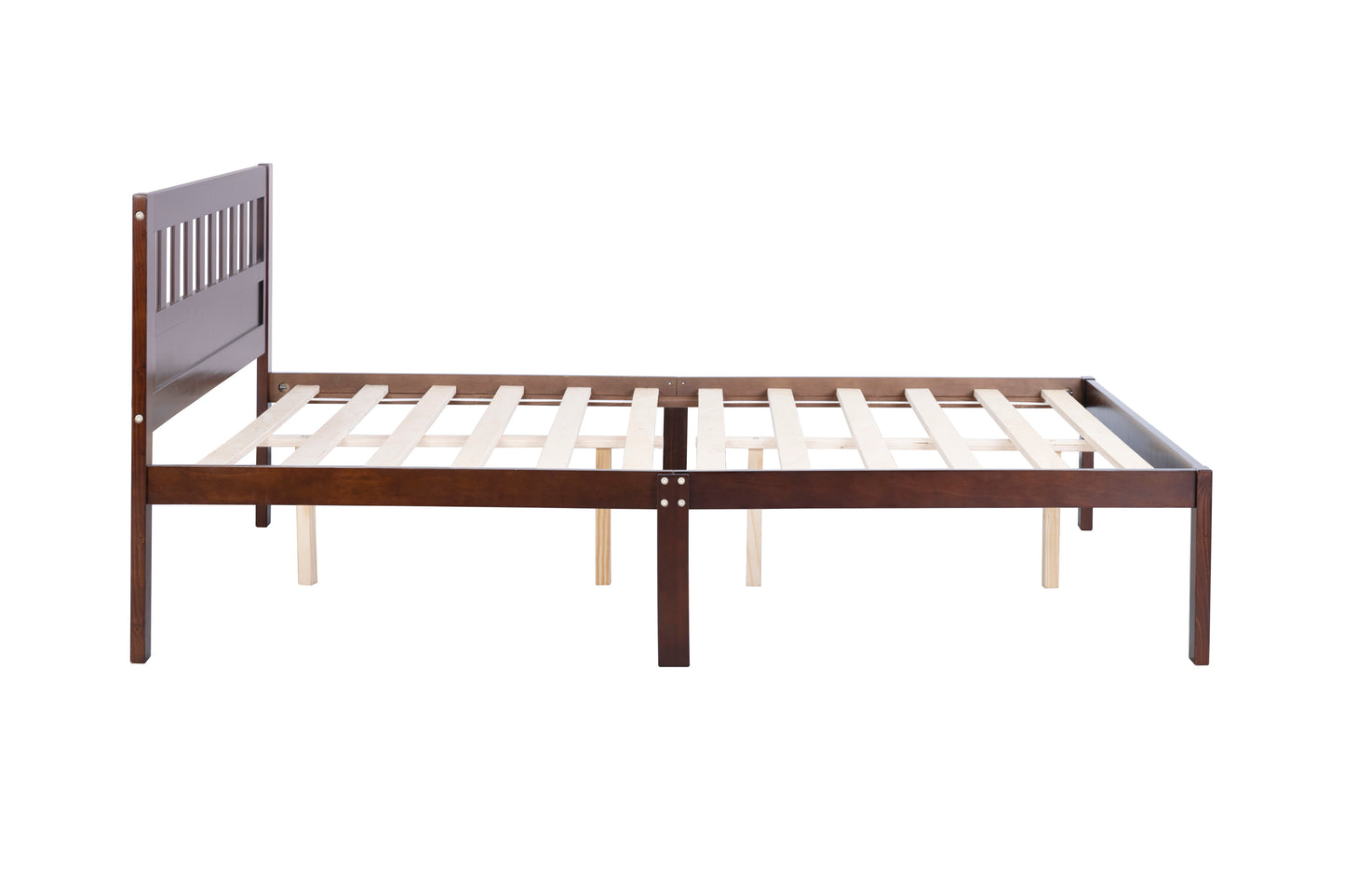 Full Size Bed, Wood Platform Bed Frame with Headboard For Kids, Slatted, Dark Walnut