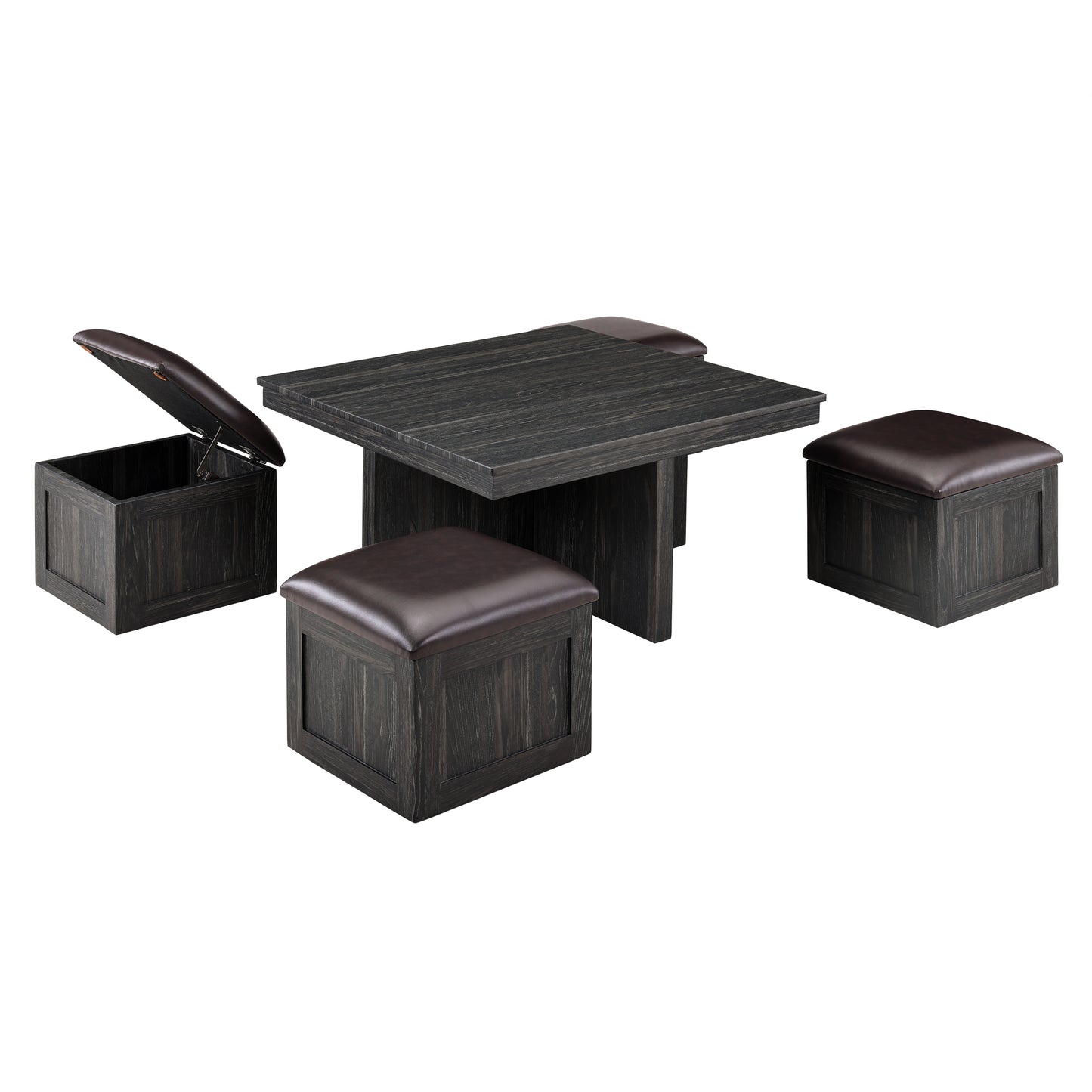 Versatile Coffee Table Set with 4 Storage Stools and Space-Saving Design