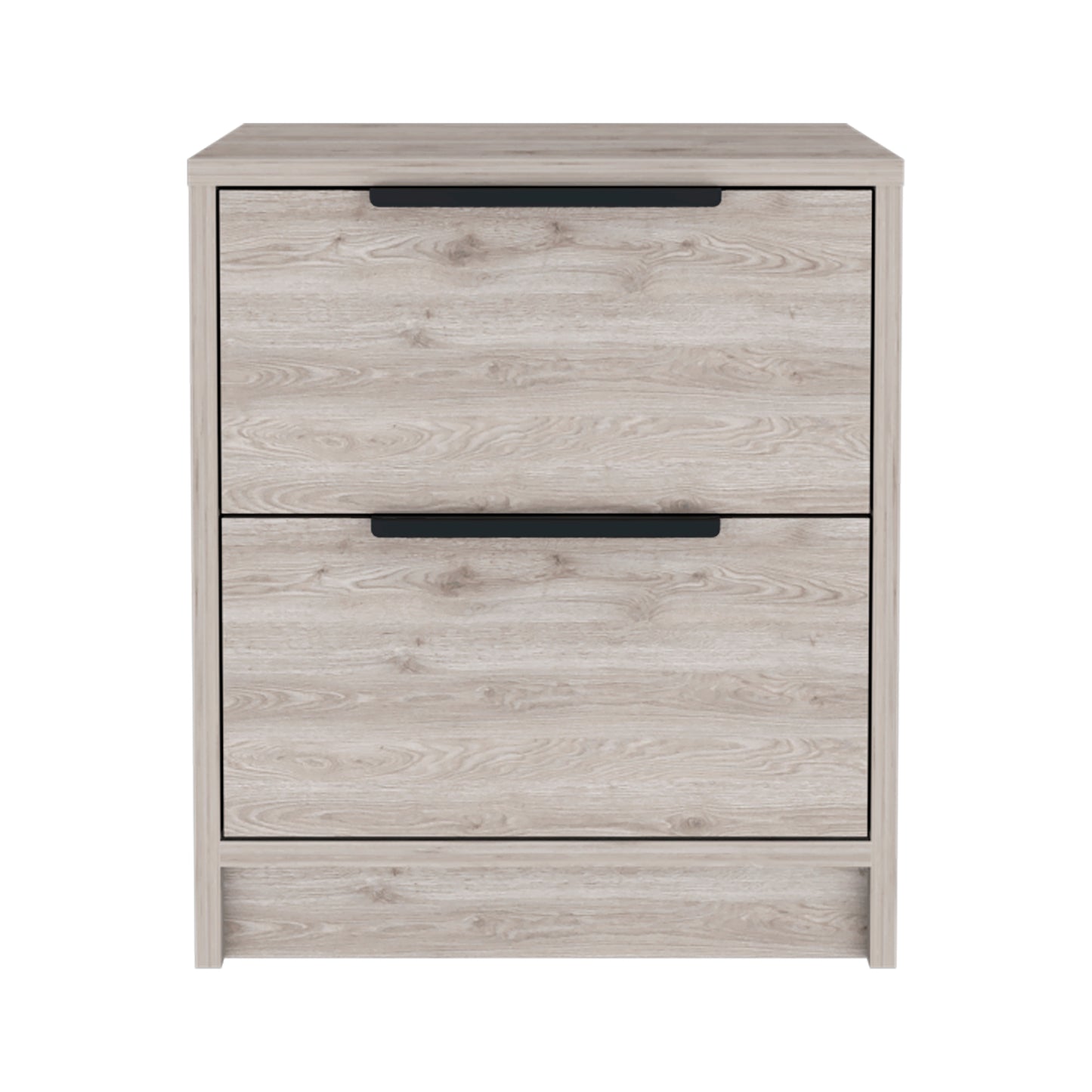 Kaia Nightstand, Two Drawers, Metal Handle -Light Gray