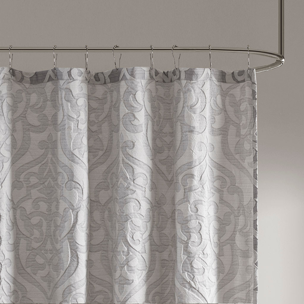 Luxurious Silver Damask Medallion Jacquard Shower Curtain