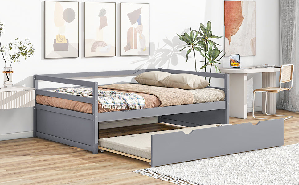 Twin Size Wood Daybed with Twin Size Trundle, Gray(Expected Arrival Time: 1.7)