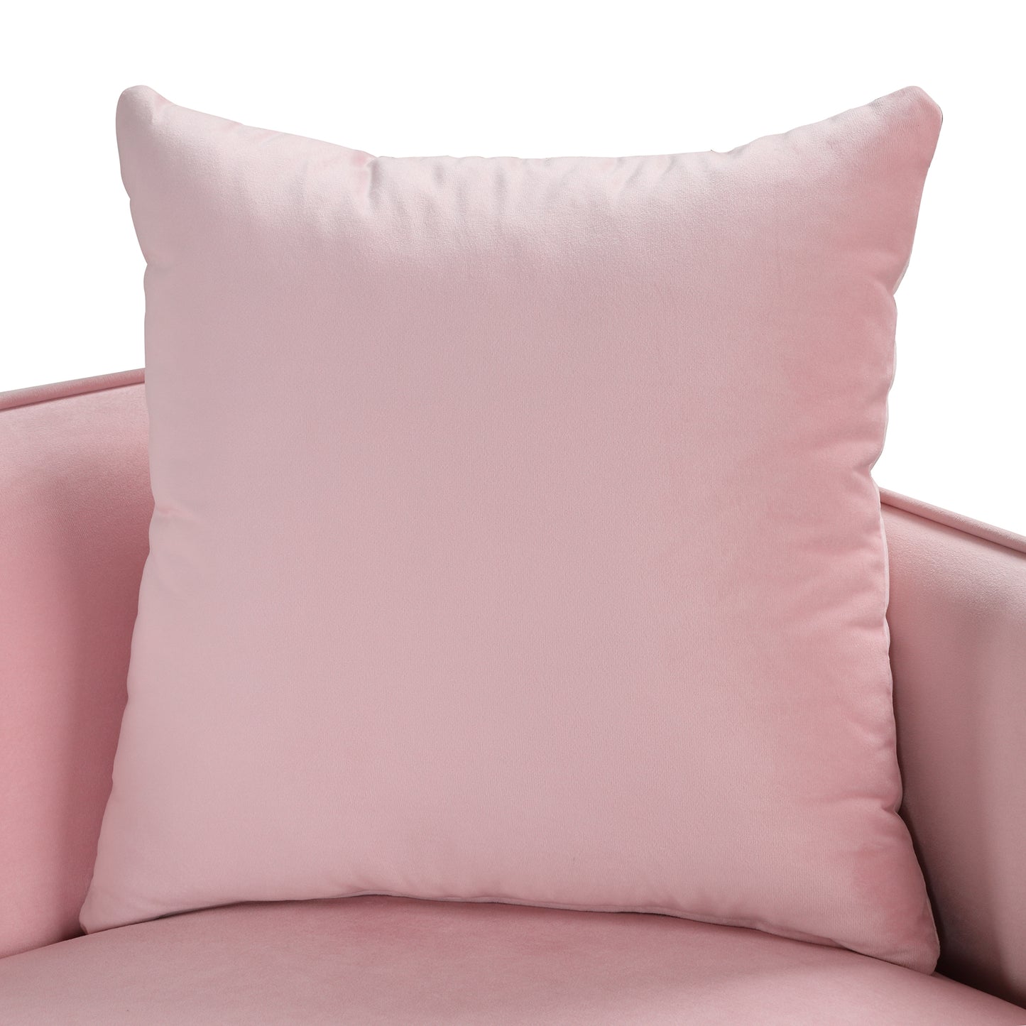 Velvet Upholstered Sofa with Armrest Pockets and 2 Pillows, Pink, 3-Seat