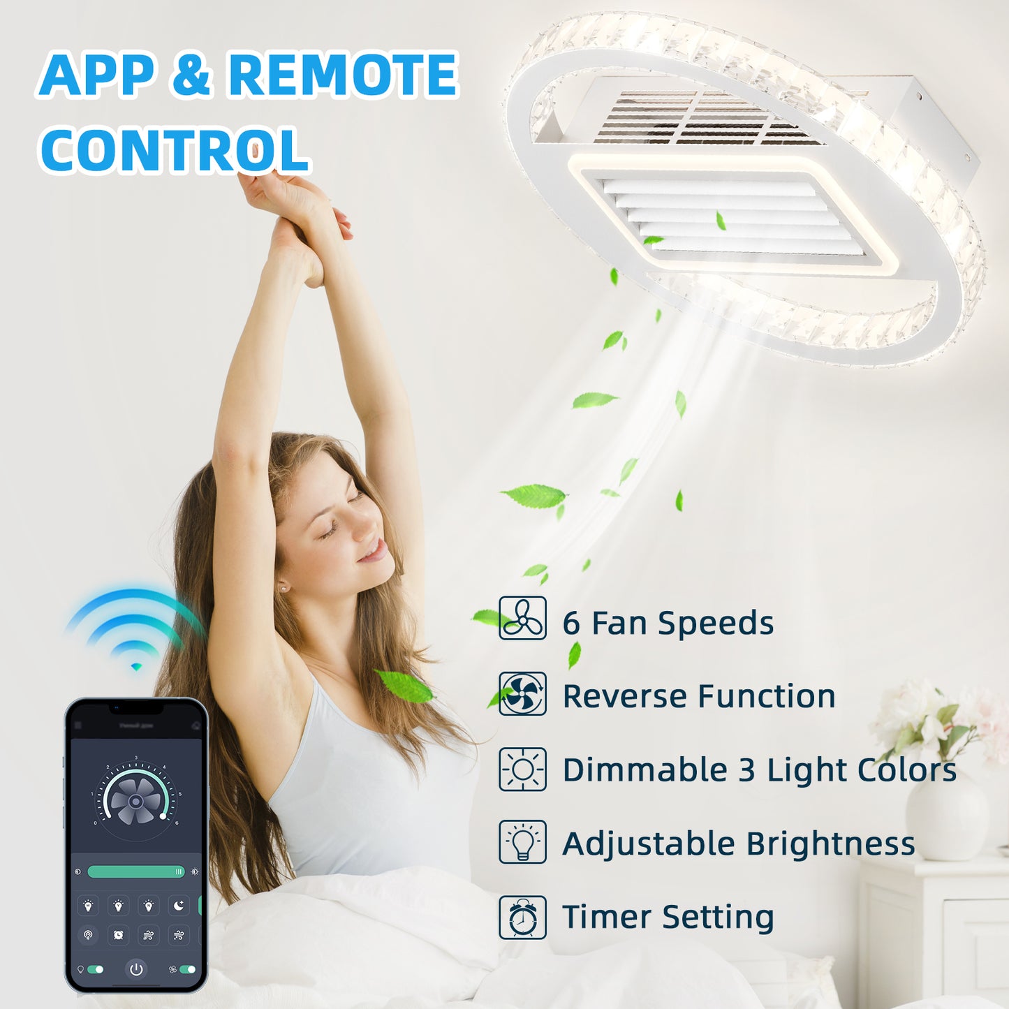 22-inch Smart Leafless Ceiling Fan with Remote Control and Reversible Motor