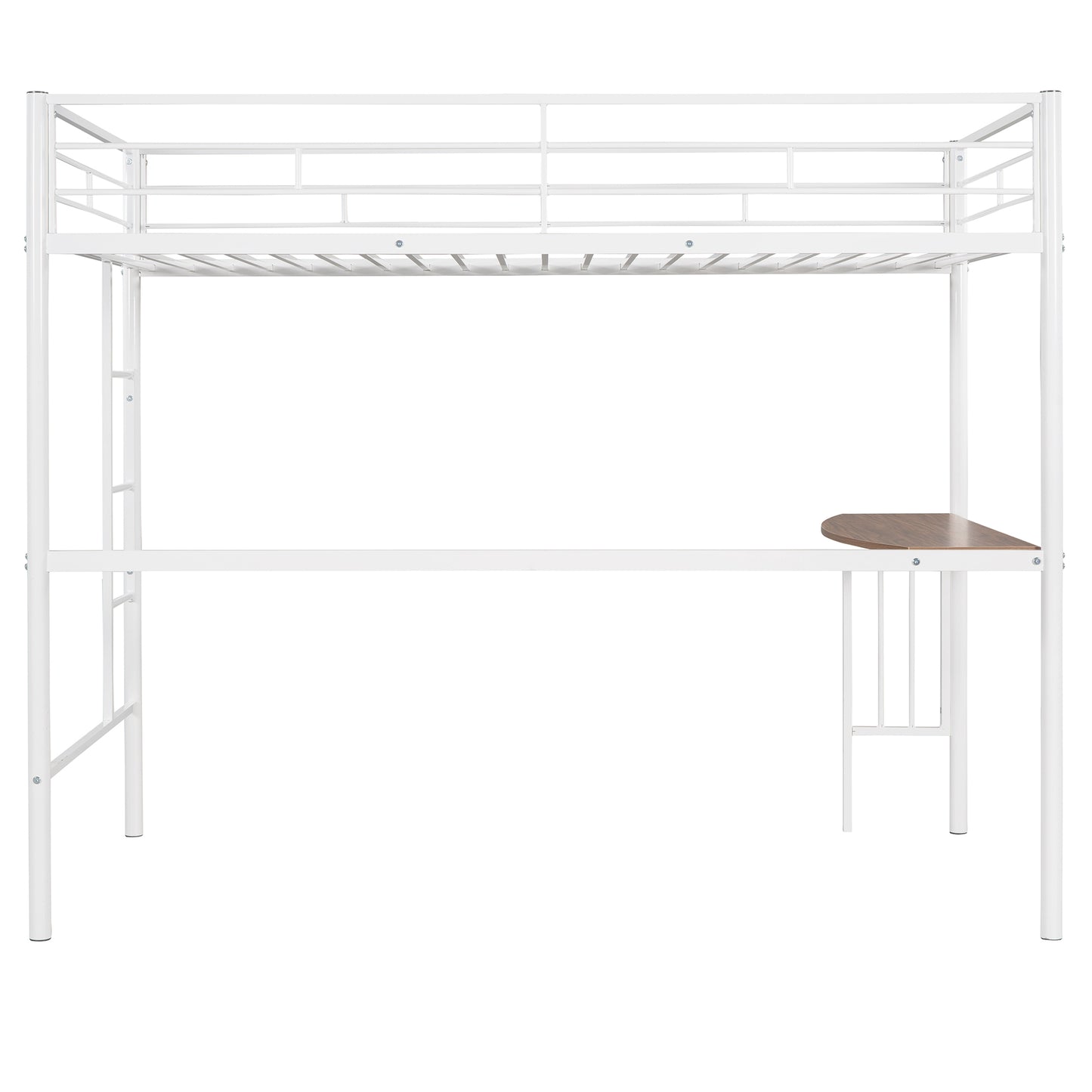 Metallic White Twin Over Full Bunk Bed with Desk and Ladder