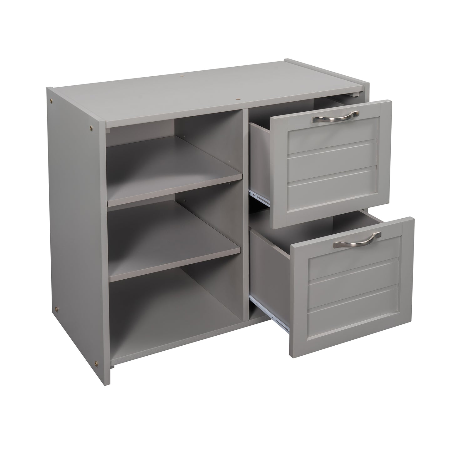 Low Twin Size Loft Bed with Cabinets, Shelves and Slide - Gray