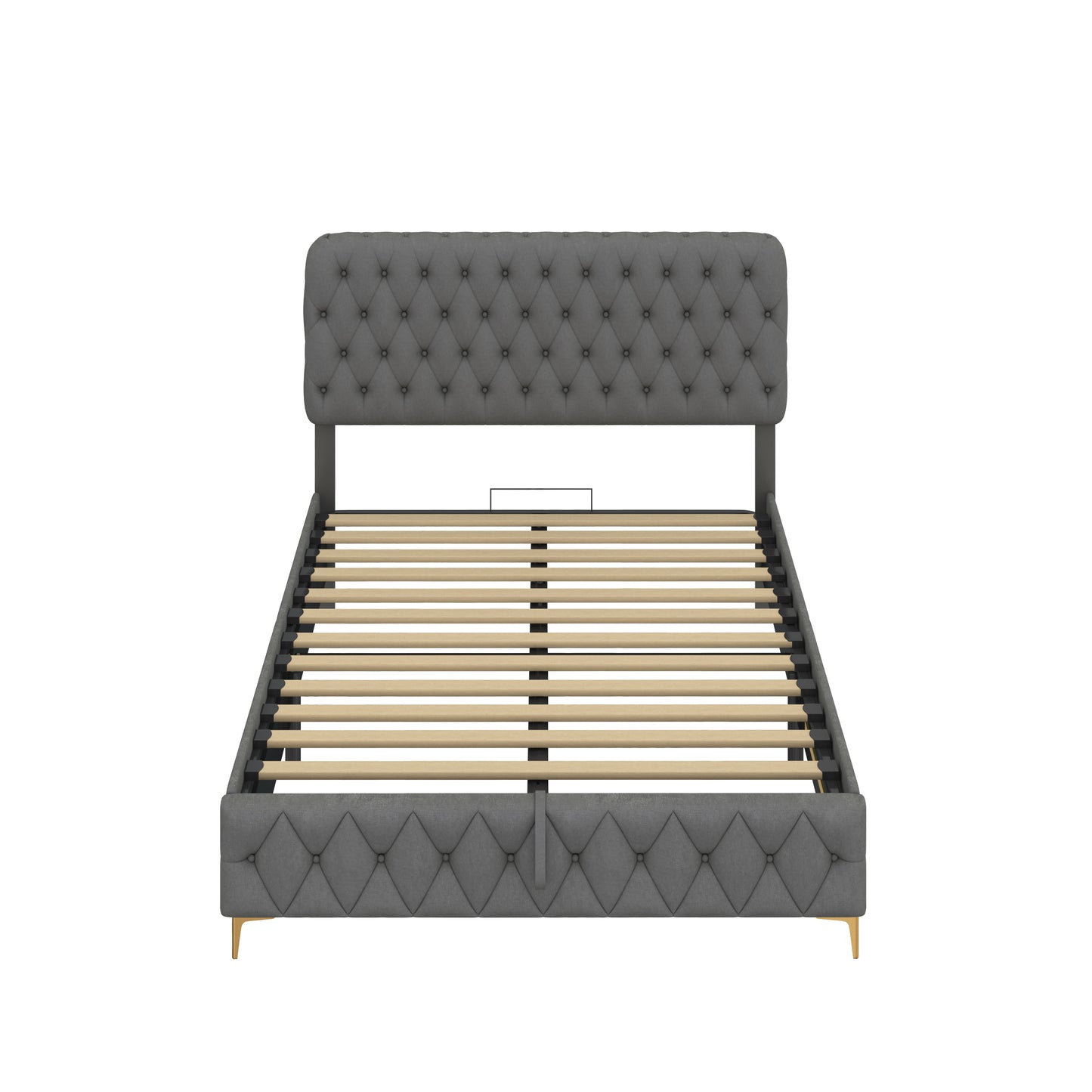 Full Platform Bed Frame With pneumatic hydraulic function, Velvet Upholstered Bed with Deep Tufted Buttons, Lift up storage bed With Hidden Underbed Oversized Storage,  Gray