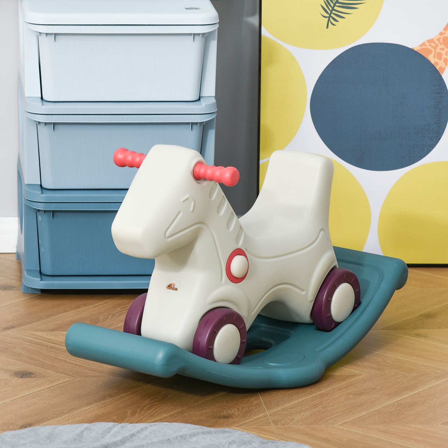 Qaba Kids 2-in-1 Rocking Horse and Sliding Car with Detachable Base