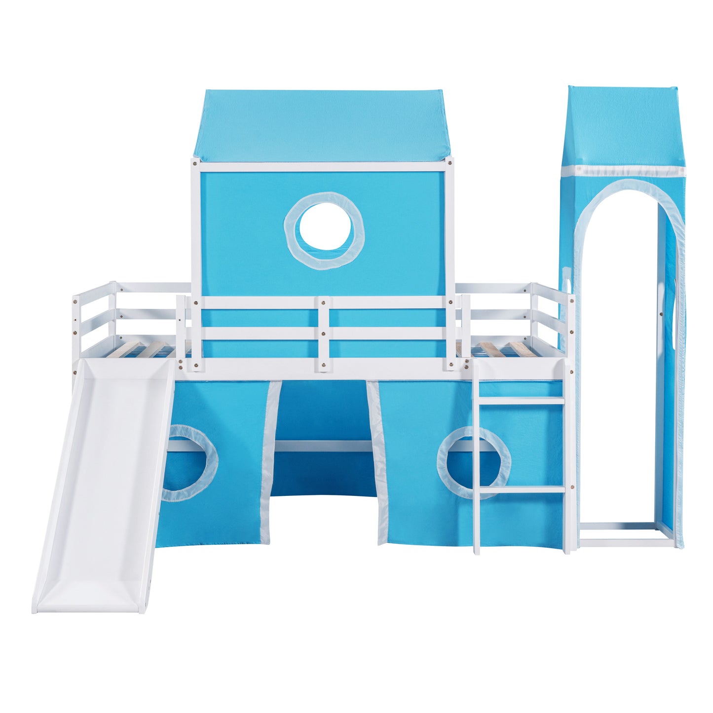 Blue Castle Loft Bed with Slide and Tower for Kids