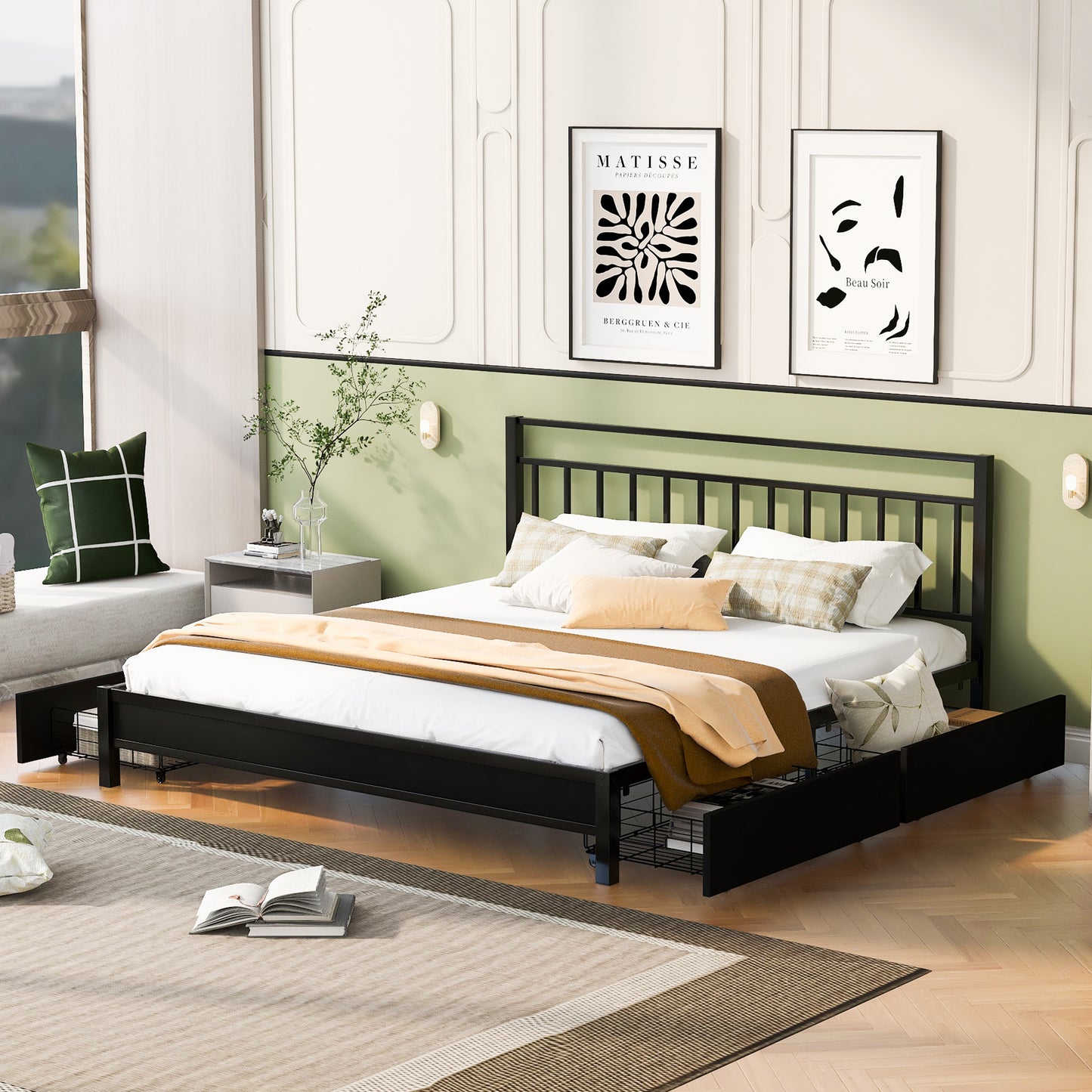 King Size Storage Platform Bed with 4 Drawers, Black