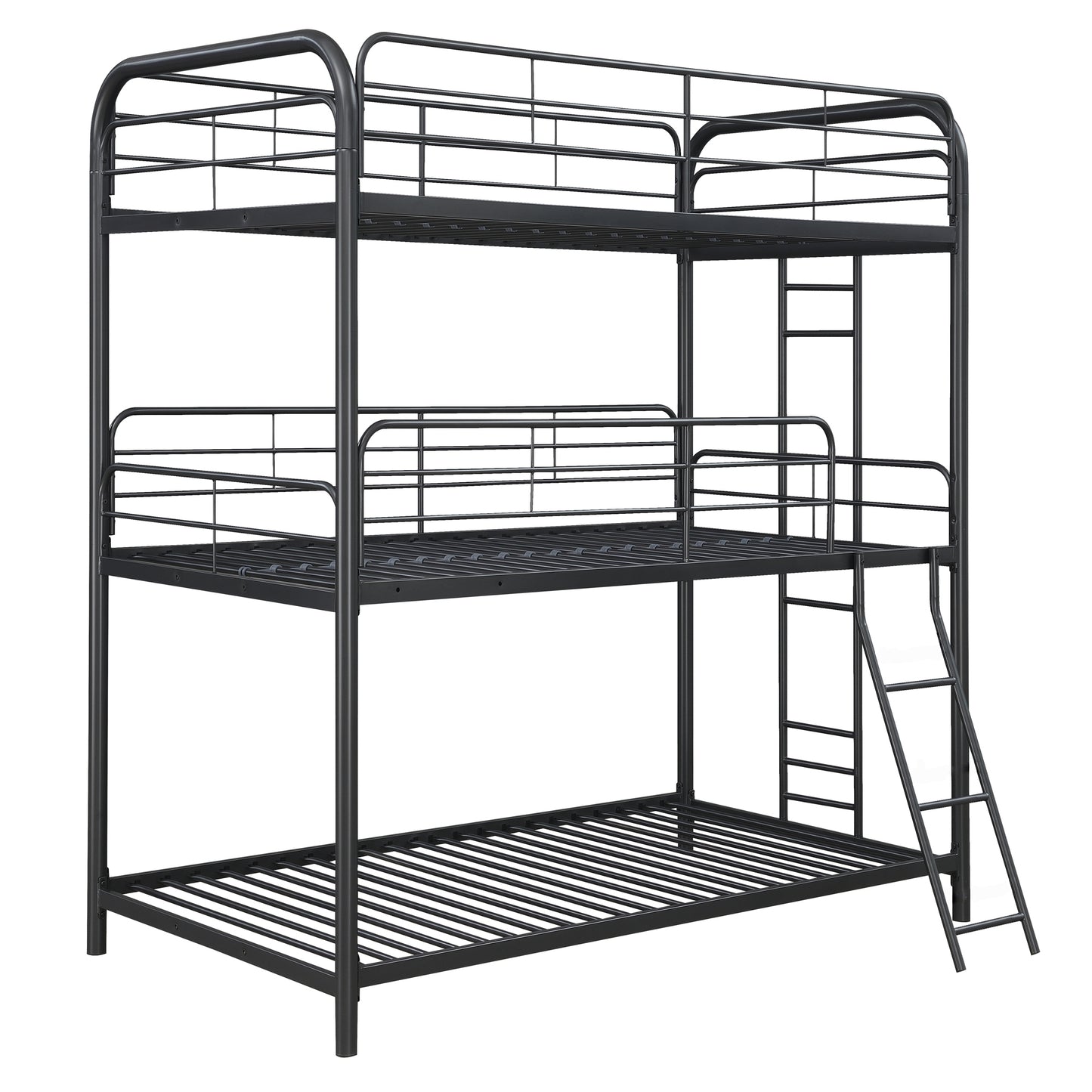 Children's Triple Bunk Bed - Sleek Black Metal Frame with Triple Twin Sleeping Areas