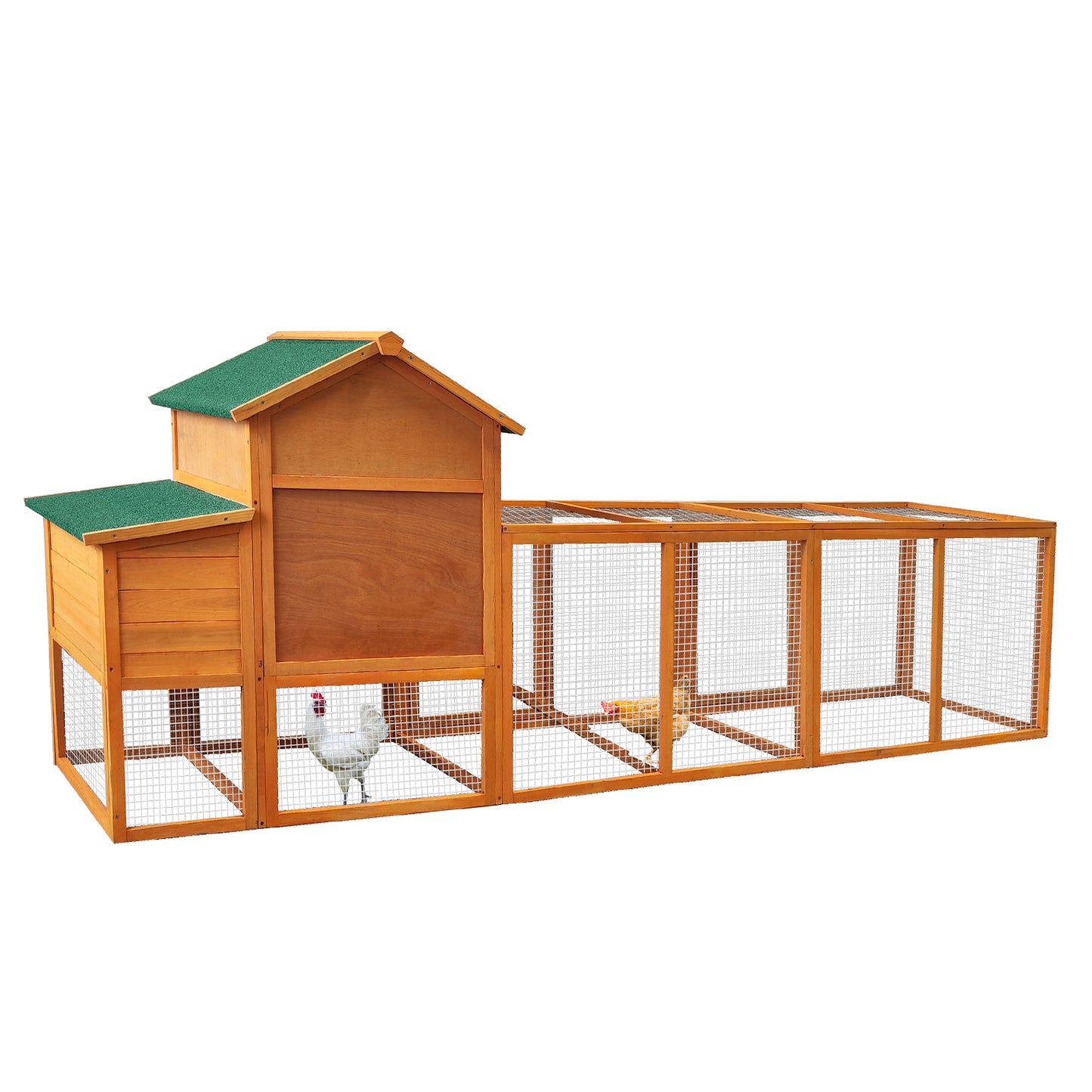 121” Large outdoor Wooden Chicken Coop, Hen House with Nest Box ,Wire Fence Poultry Cage