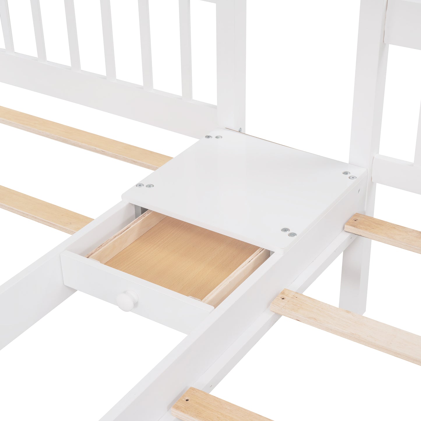 Three-Level Wooden Bunk Bed with Drawers, Full Over Twin & Twin Bunk Bed with Guardrails (White)