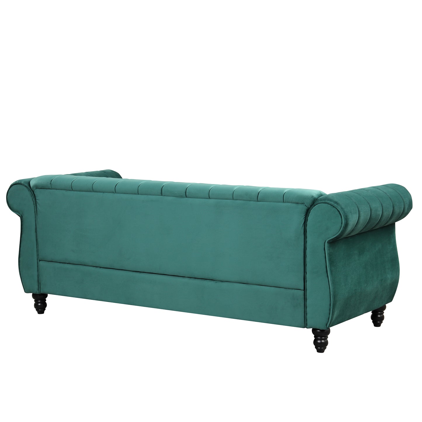 82.5 Modern Green Upholstered Chesterfield Sofa with Solid Wood Legs