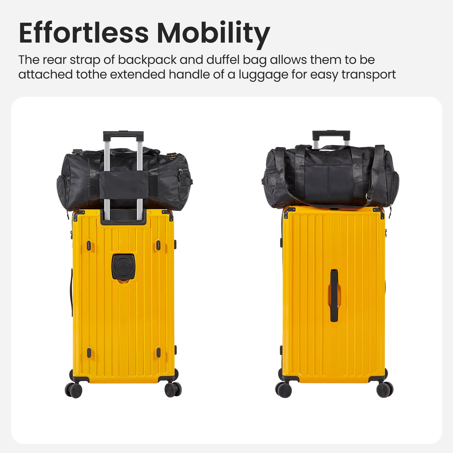 Luggage Set 4 pcs (20"/24"/29"/Travel Bag), PC+ABS Durable Lightweight Luggage with Collapsible Cup Holder, 360° Silent Spinner Wheels, TSA Lock, Yellow