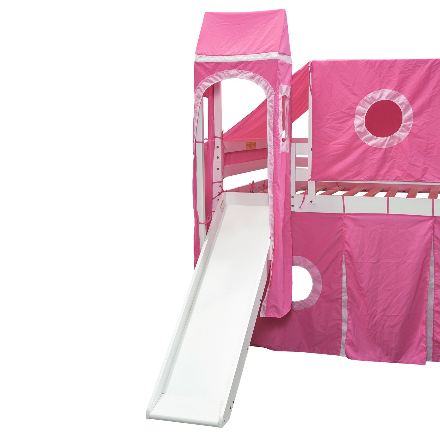 Full Size Loft Bed with Tent and Tower - Pink