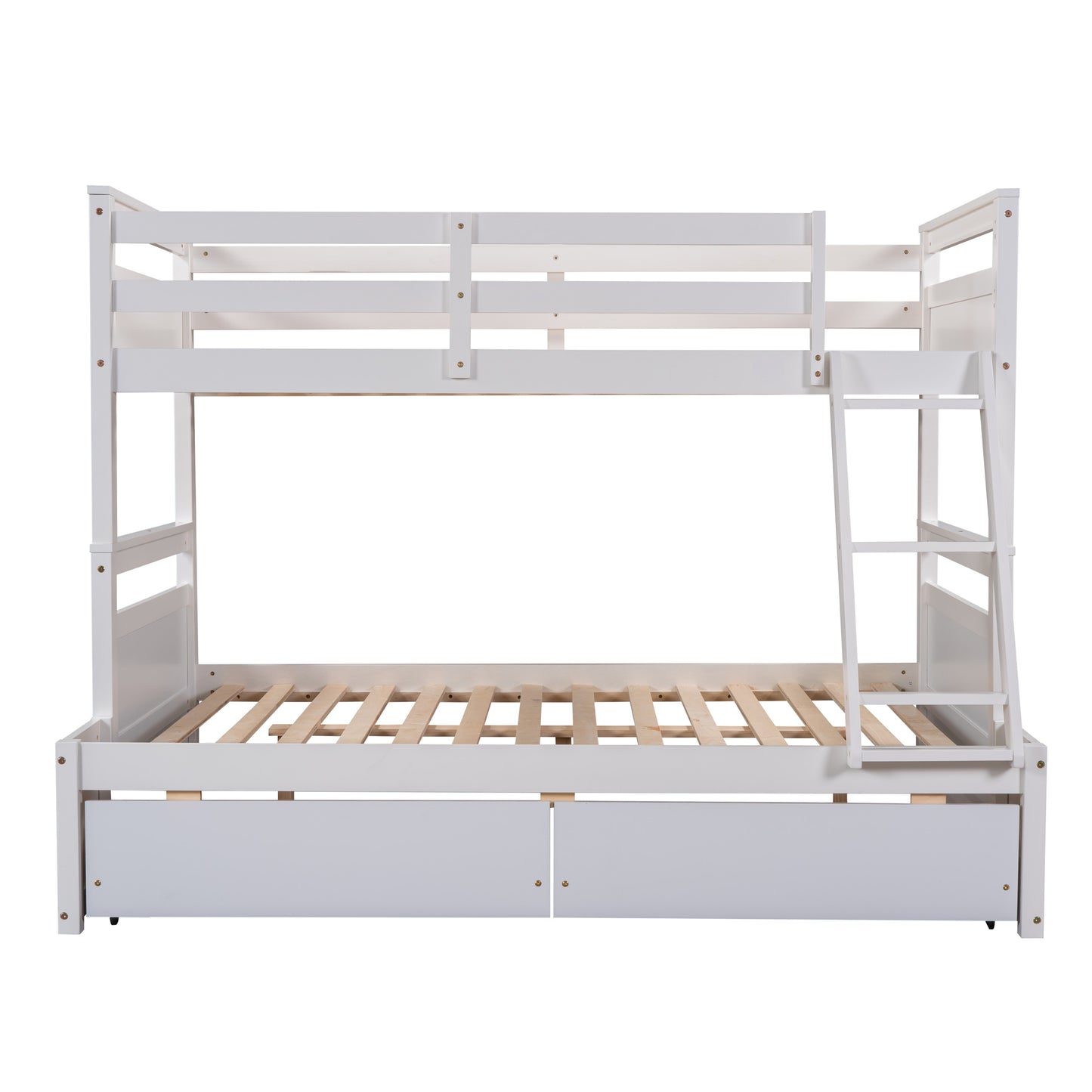 Twin Over Full Bunk Bed with Storage in White - Stylish Space-Saving Solution