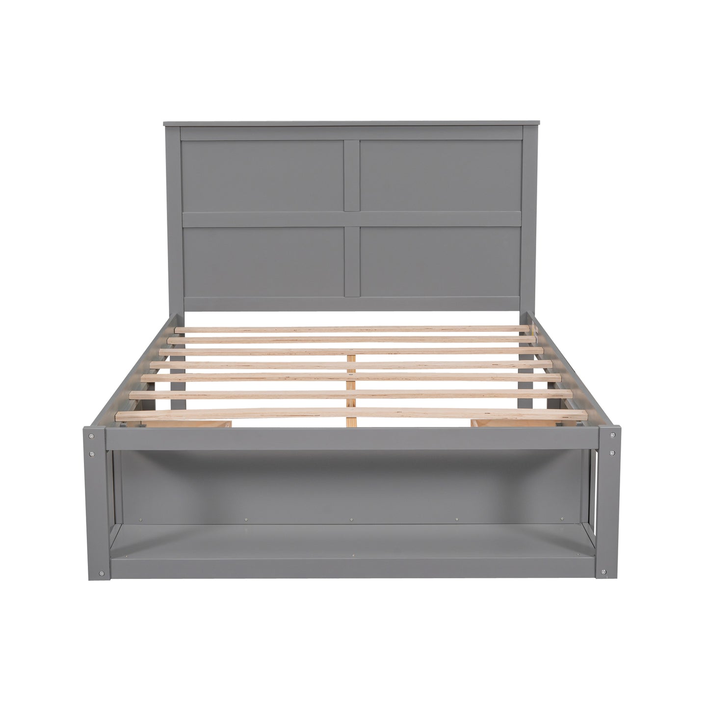 Full Size Platform Bed with Drawer on the Each Side and Shelf on the End of the Bed, Gray