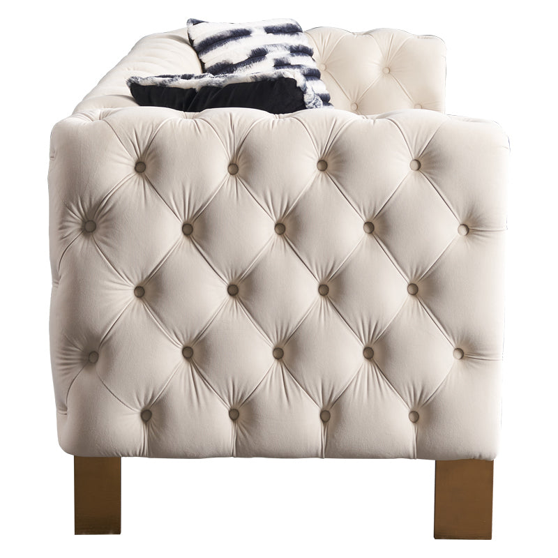 Chesterfield Modern Tufted Velvet Living Room Sofa, 84.25''W Couch,Cream