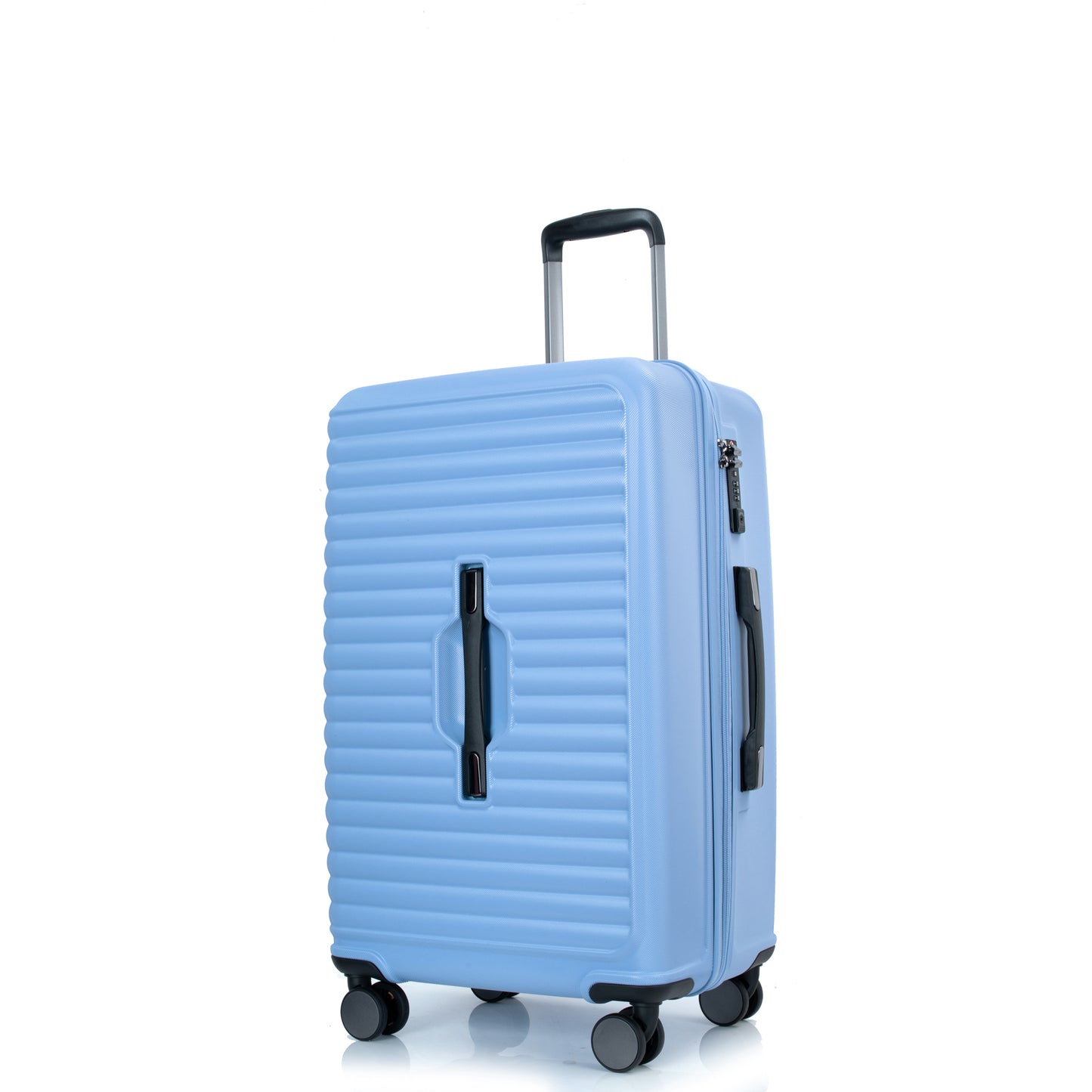 3 Piece Luggage Sets PC+ABS Lightweight Suitcase with Two Hooks, 360° Double Spinner Wheels, TSA Lock, (21/25/29) Light Blue