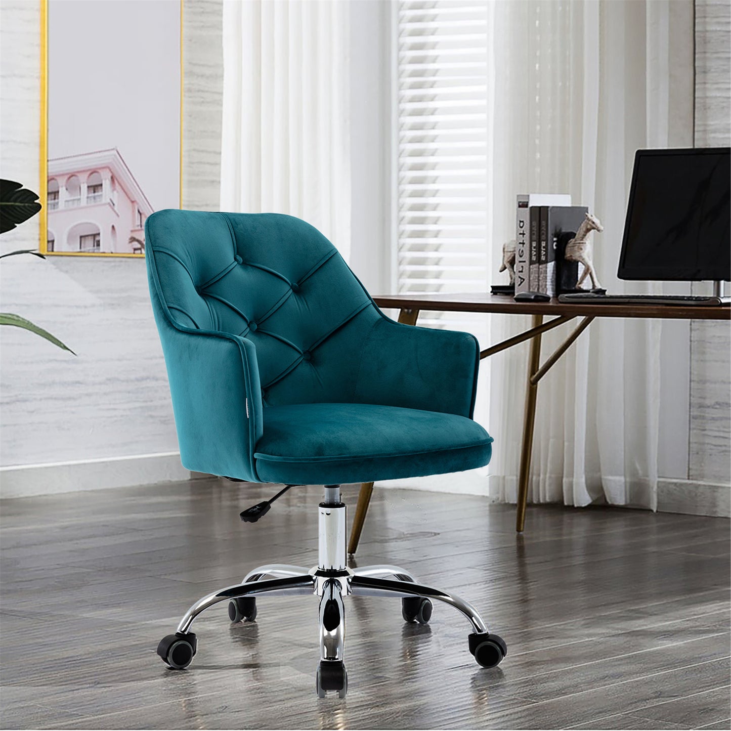 Velvet Swivel Shell Chair for Living Room, Office chair  Modern Leisure Arm Chair LAKE  BLUE