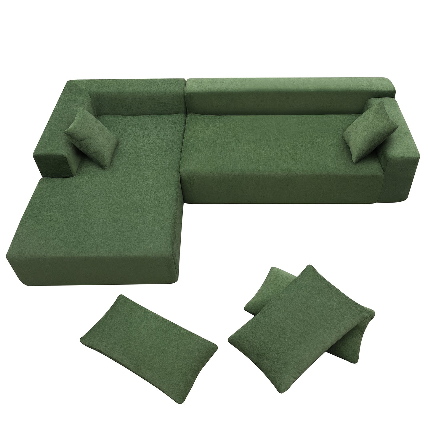109*68 Green Upholstered Sleeper Sofa Set with L-Shape Design