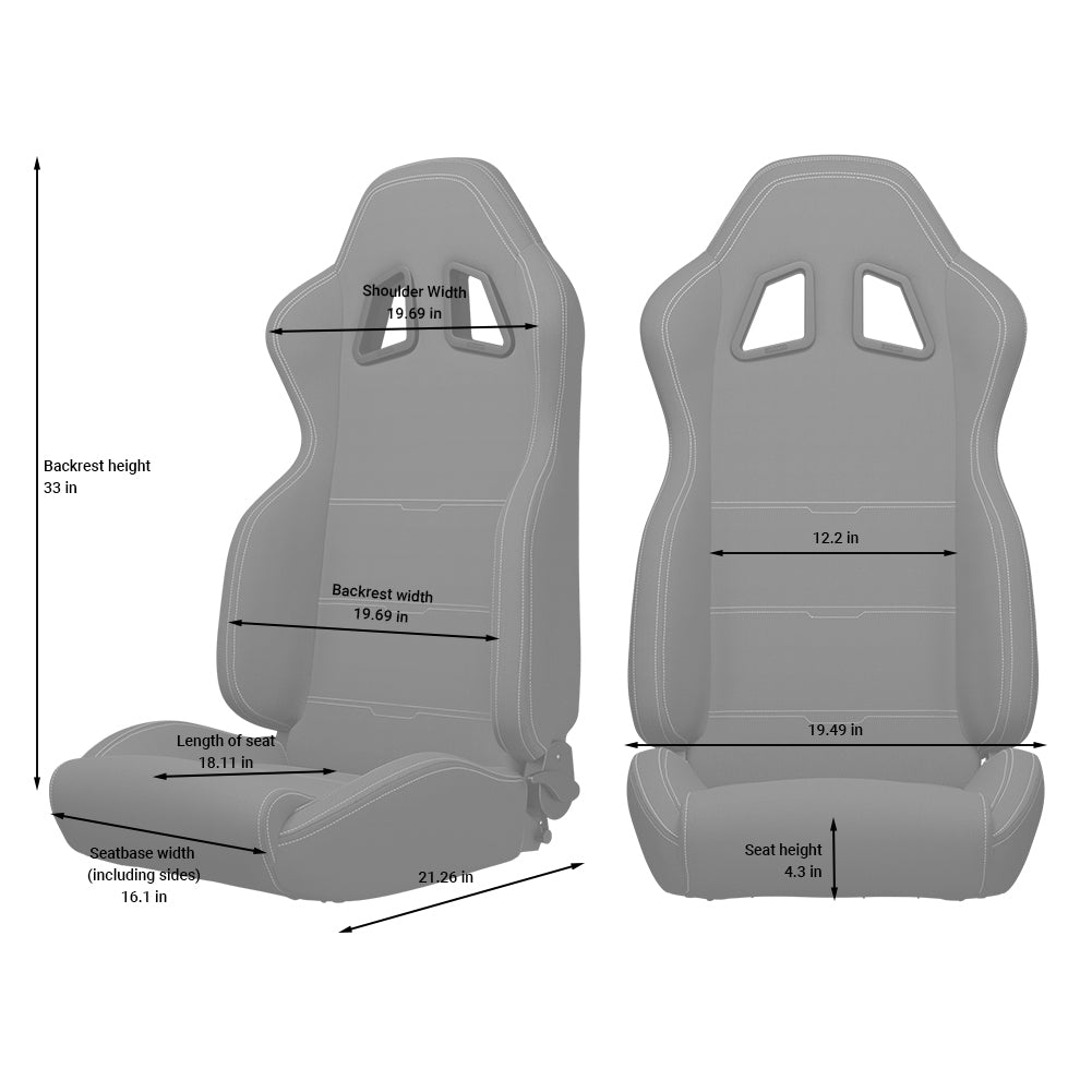 Sporty Reclinable Racing Seats - Pair of White Stripe Fabric Seats